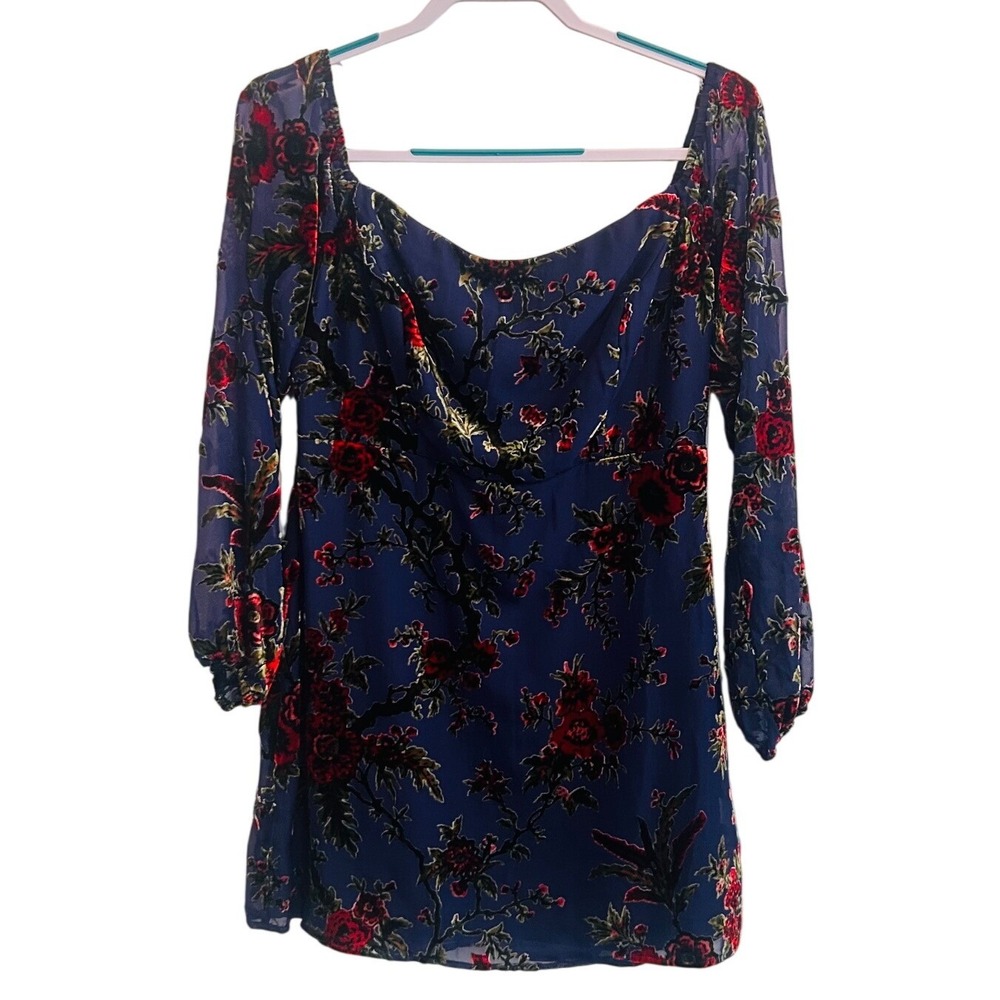 Lulus Size L Navy Velvet Burnout Floral Mini Cocktail Dress Whimsigoth Romantic